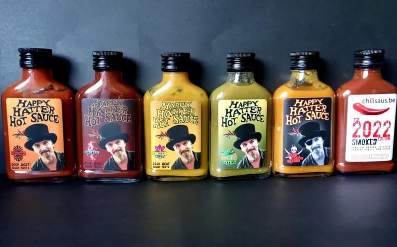 Happy Hatter Hot Sauce - THE WHOLE FAMILY - x6 Sauces -100ml (Heat Levels 3, 6, 6, 7, 8,10)